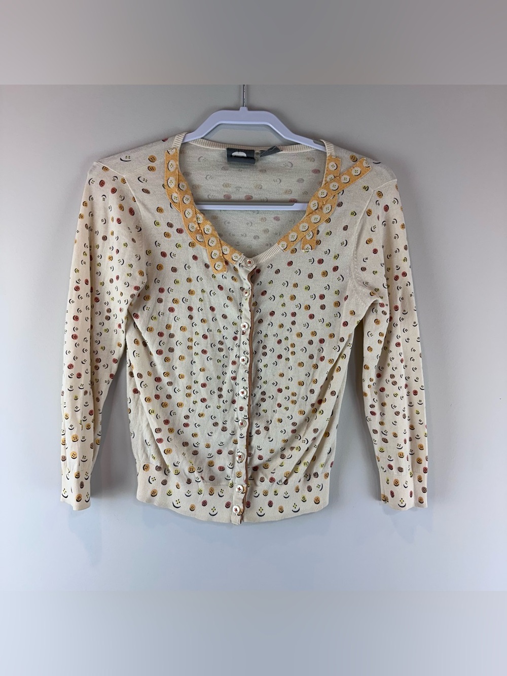 Girls From Savoy Beige Cream Button Statement Preppy Button Up Cardigan Medium